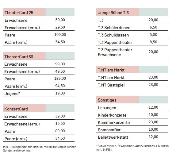 Preise in der Spielzeit 2025|26